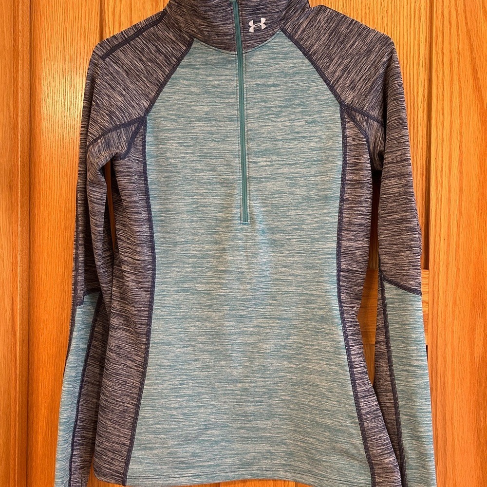 Under Armour Womens Blue Space Dye Quarter‎ Zip Pullover Thumbholes Small